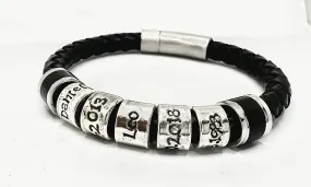 Custom Engraved Black Braided Leather Bracelet