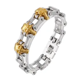 Custom Rock Hip-Hop Skull Bicycle Chain Bracelet for Men - European and American Ghost Head Series in Titanium Steel