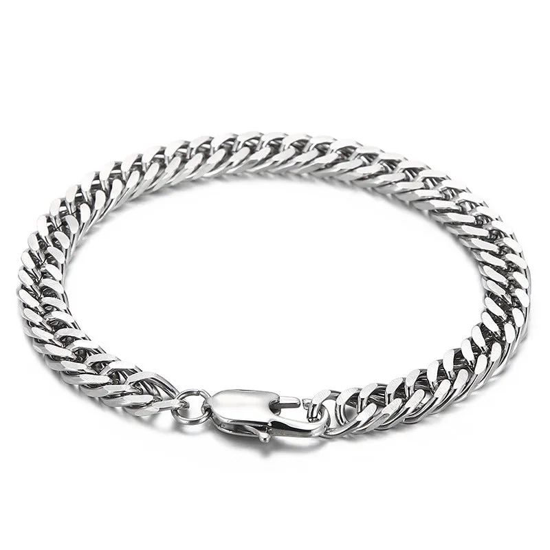 Customizable Handmade Jewelry: Japanese and Korean Inspired Titanium Steel Cuban Chain Bracelets for Men and Women