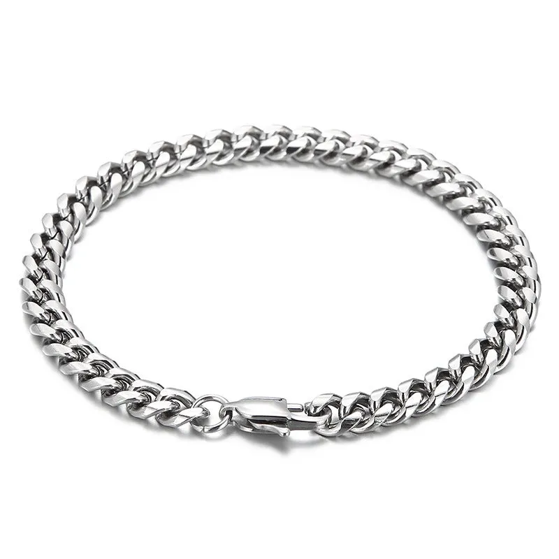 Customizable Handmade Jewelry: Japanese and Korean Inspired Titanium Steel Cuban Chain Bracelets for Men and Women