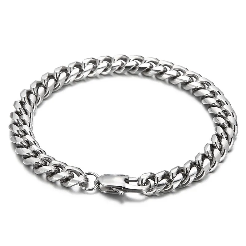 Customizable Handmade Jewelry: Japanese and Korean Inspired Titanium Steel Cuban Chain Bracelets for Men and Women