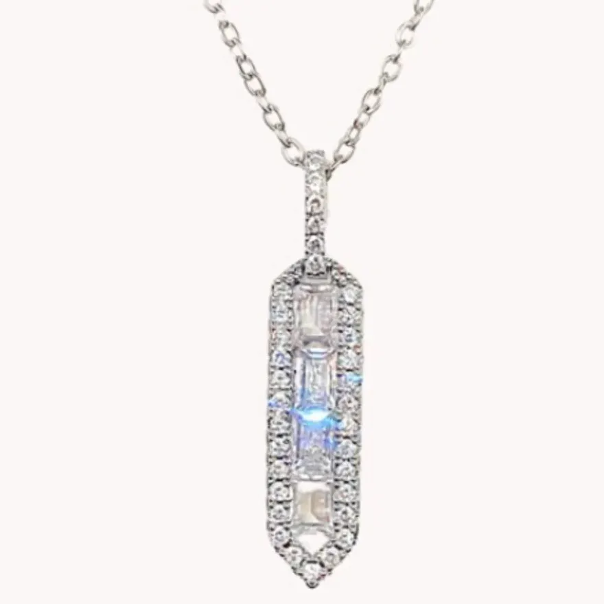 CZ Pendant Necklace Art Deco Lien