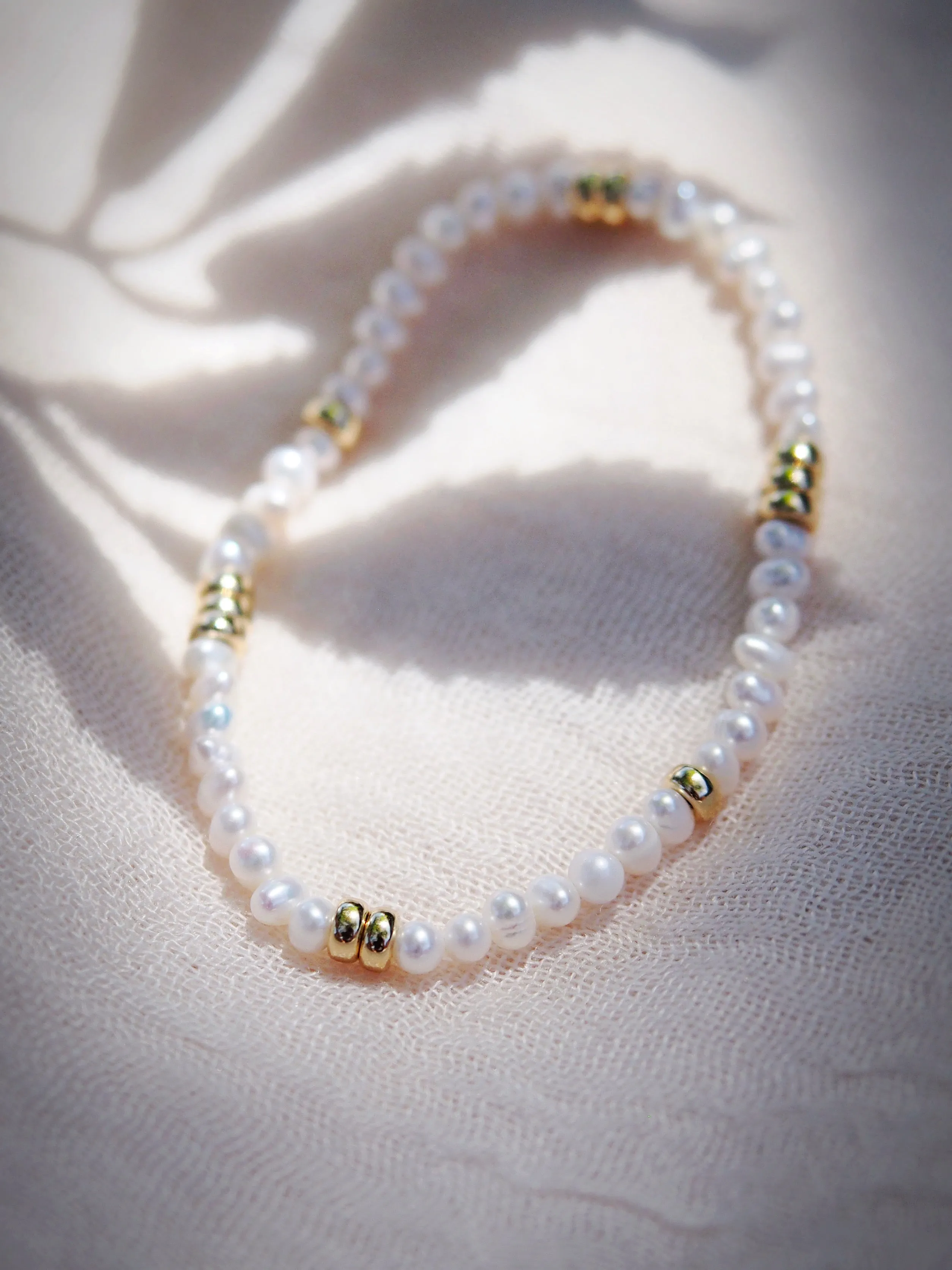 Dainty Gold and Pearl Stretchy Bracelet - Ailana