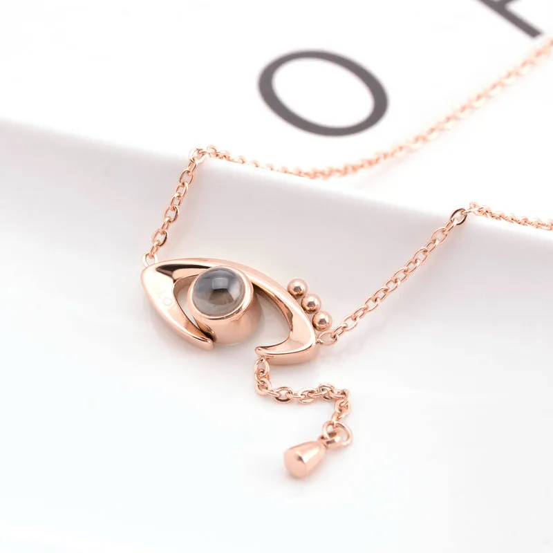 Demon Eye Projection Necklace Female 100 Languages I Love You Titanium Steel Necklace Douyin Net Red Clavicle Chain