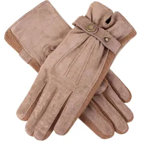 Dents Laura Strap Detail Suede Gloves  - Oatmeal Cream