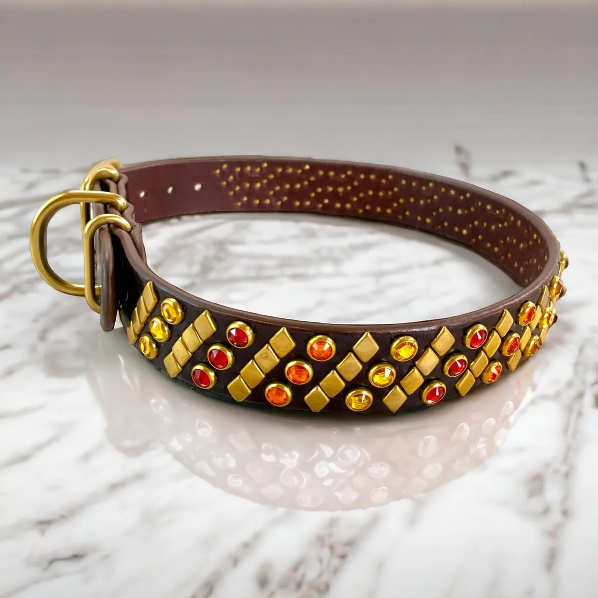 DESIGNER LEATHER DOG COLLAR CRYSTAL CROWN