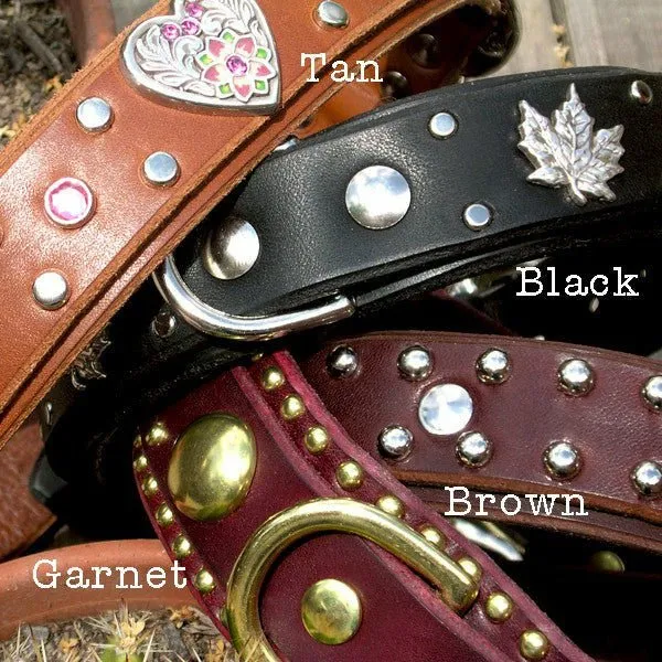 DESIGNER LEATHER DOG COLLAR CRYSTAL CROWN