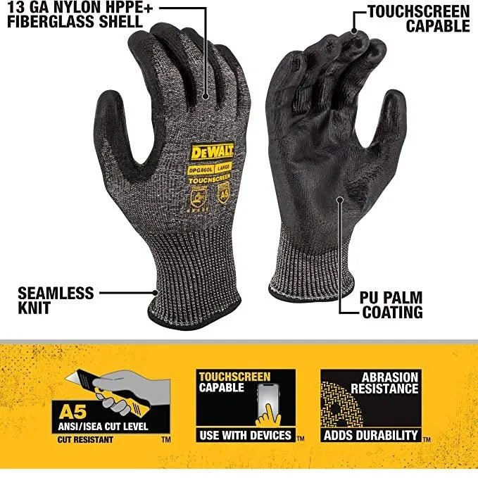 Dewalt DPG860 A5 Cut Resistant Touchscreen Glove, 1 Pair