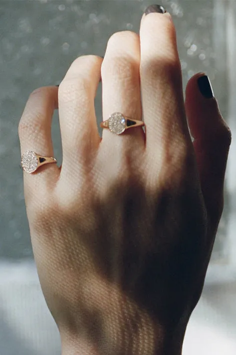 Disc Signet Ring with White Pave