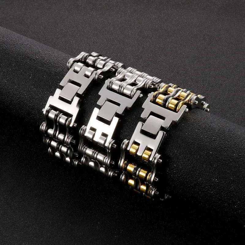 Dominant Cross-Border Smooth Locomotive Bracelet for Men - European & American Personalized Titanium Steel Bicycle Jewelry