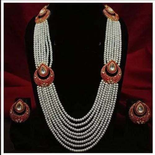 Drop Meena Bali Long Necklace And Earring Set