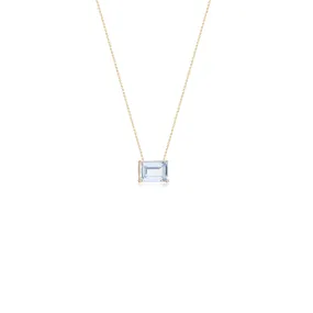 Emerald Cut Aquamarine 1.1 Ct. Solitaire Necklace, 14k Yellow Gold