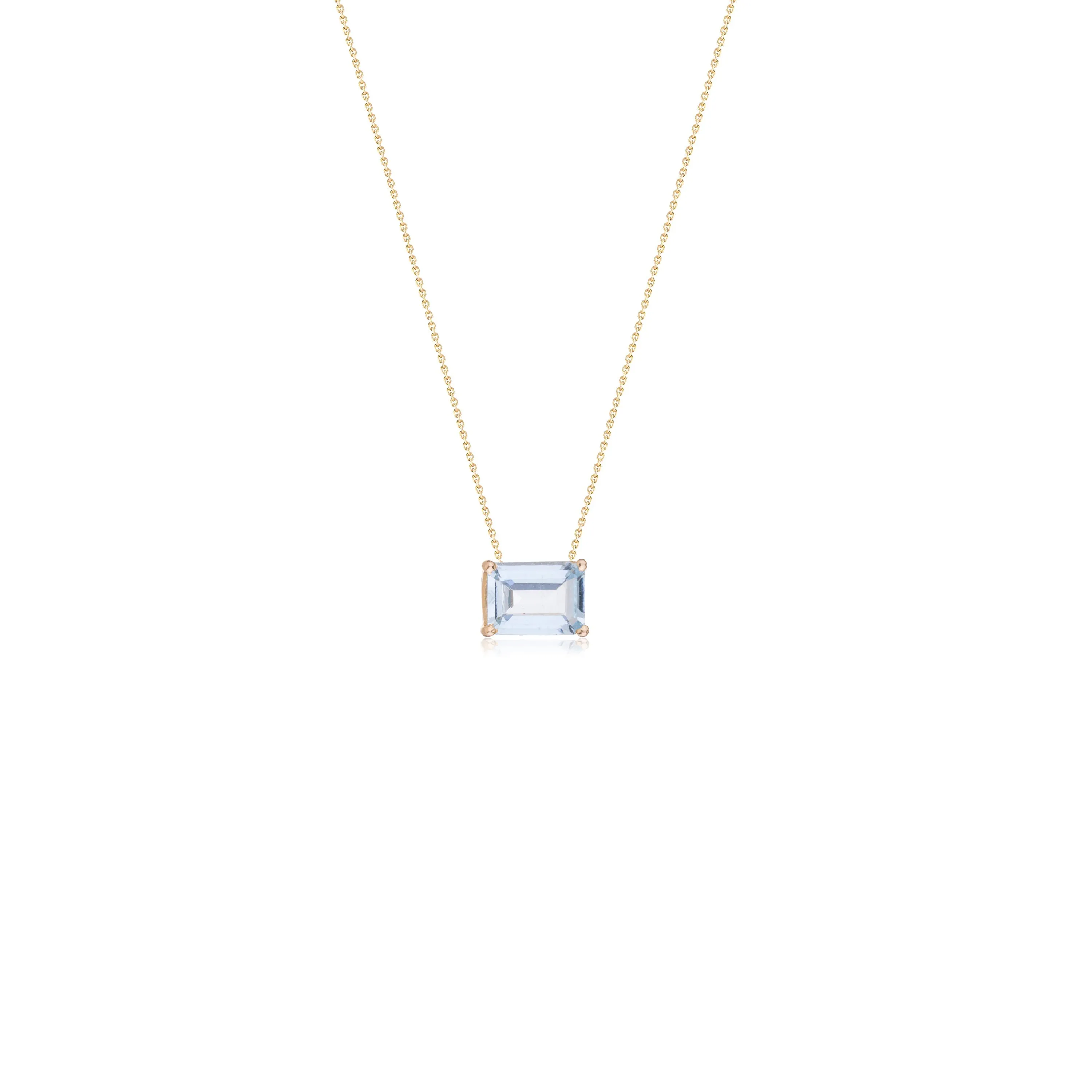 Emerald Cut Aquamarine 1.1 Ct. Solitaire Necklace, 14k Yellow Gold