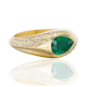 Emerald Pear Signet Ring