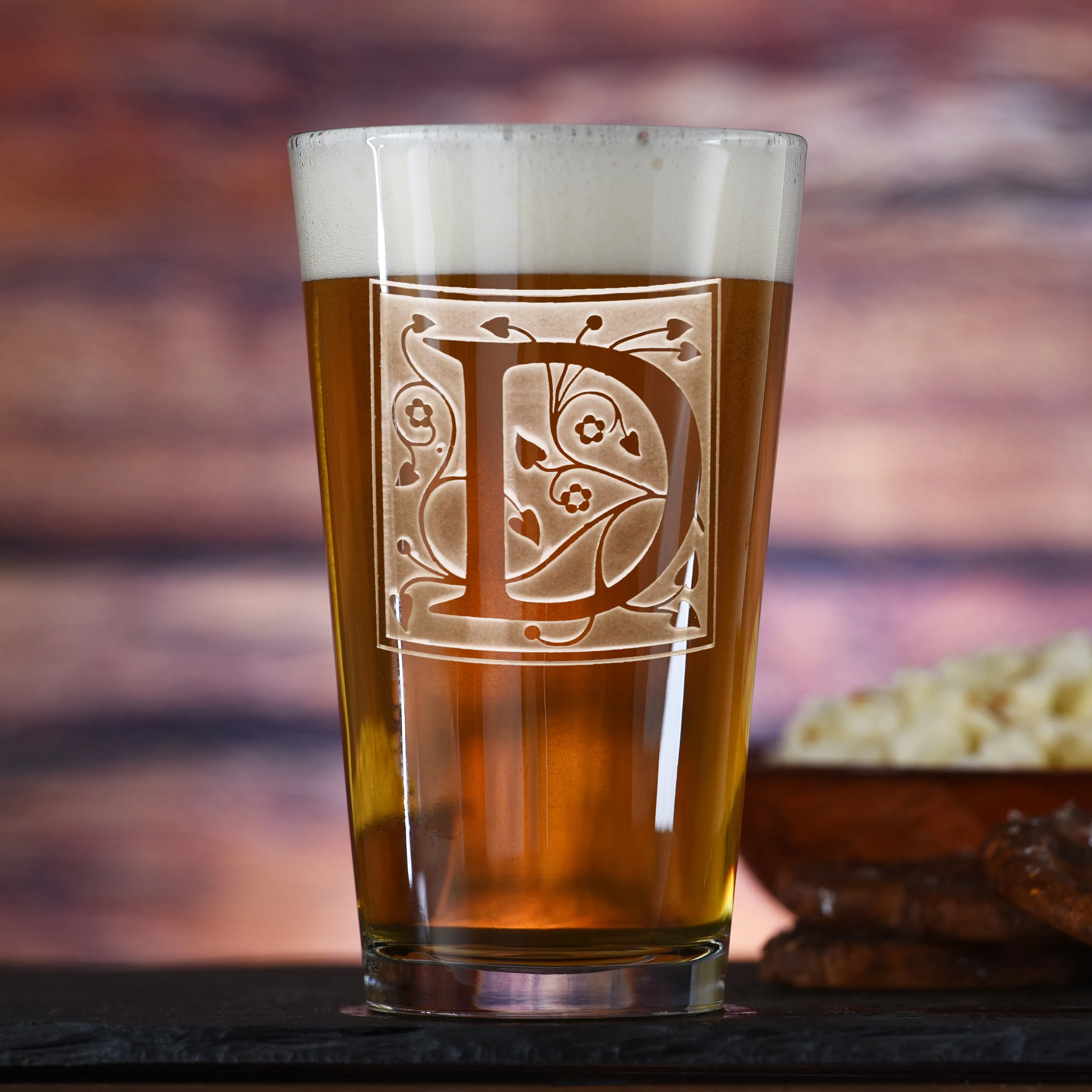 Engraved Letter Initial on Pub Pint Water Glass