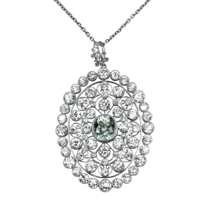 Estate Platinum Aquamarine & Diamond Pendant Necklace