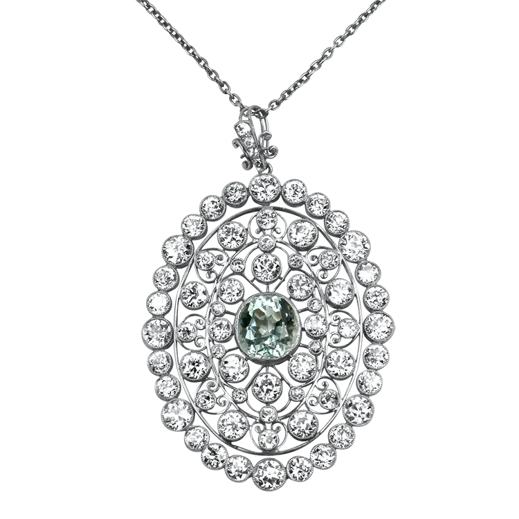 Estate Platinum Aquamarine & Diamond Pendant Necklace