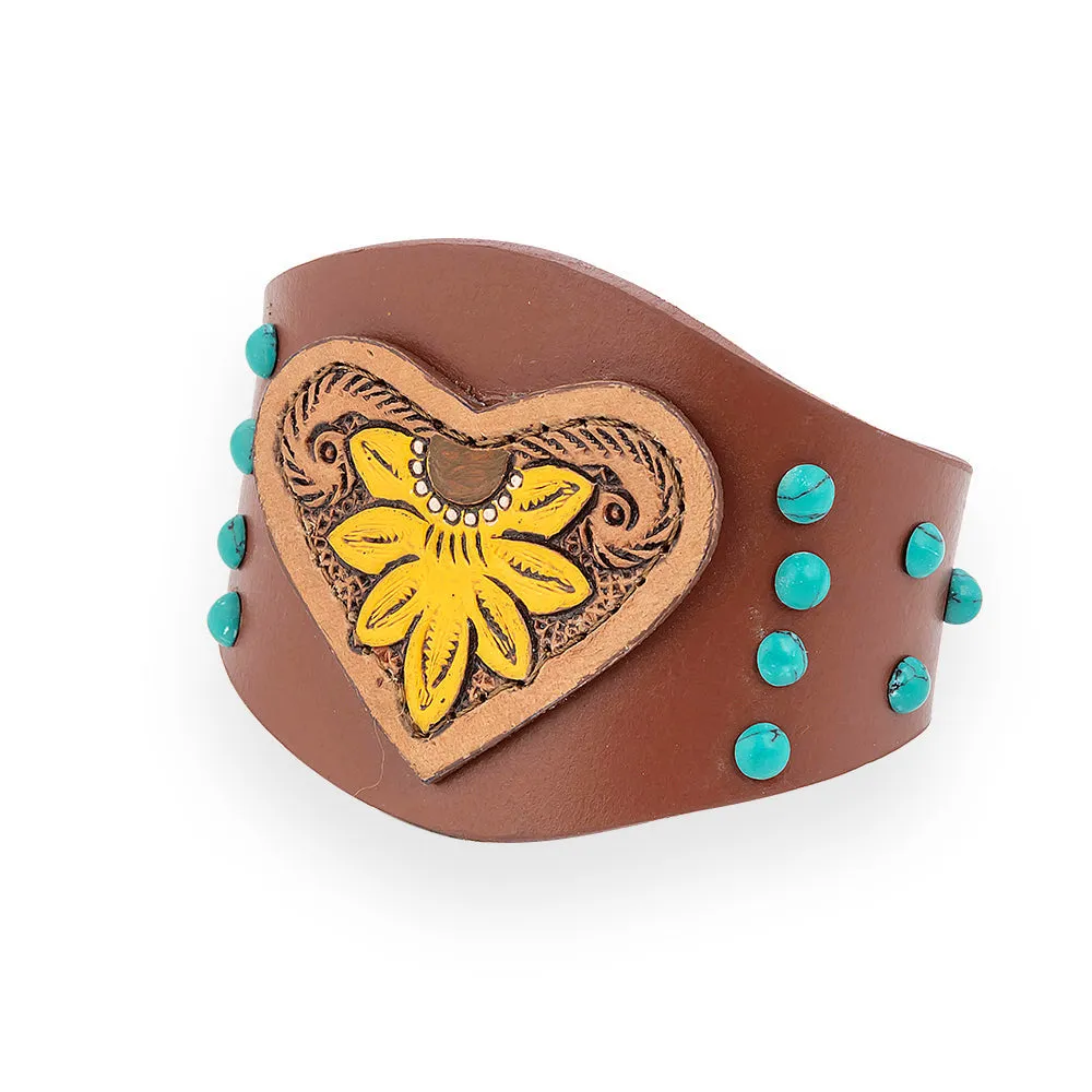 Evening's Bloom Leather Cuff Bracelet