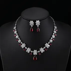 Fashion Bridal Jewelry Set Gorgeous Cubic Zirconia Ladies Party Wedding Flower Necklace Earrings Set  CN11092