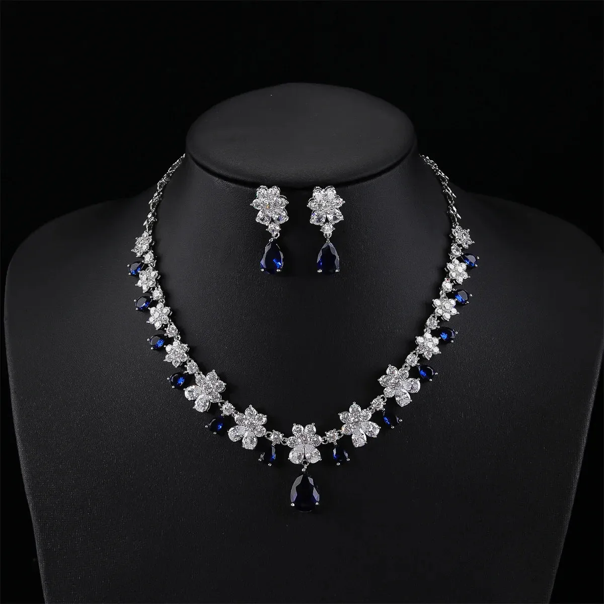 Fashion Bridal Jewelry Set Gorgeous Cubic Zirconia Ladies Party Wedding Flower Necklace Earrings Set  CN11092