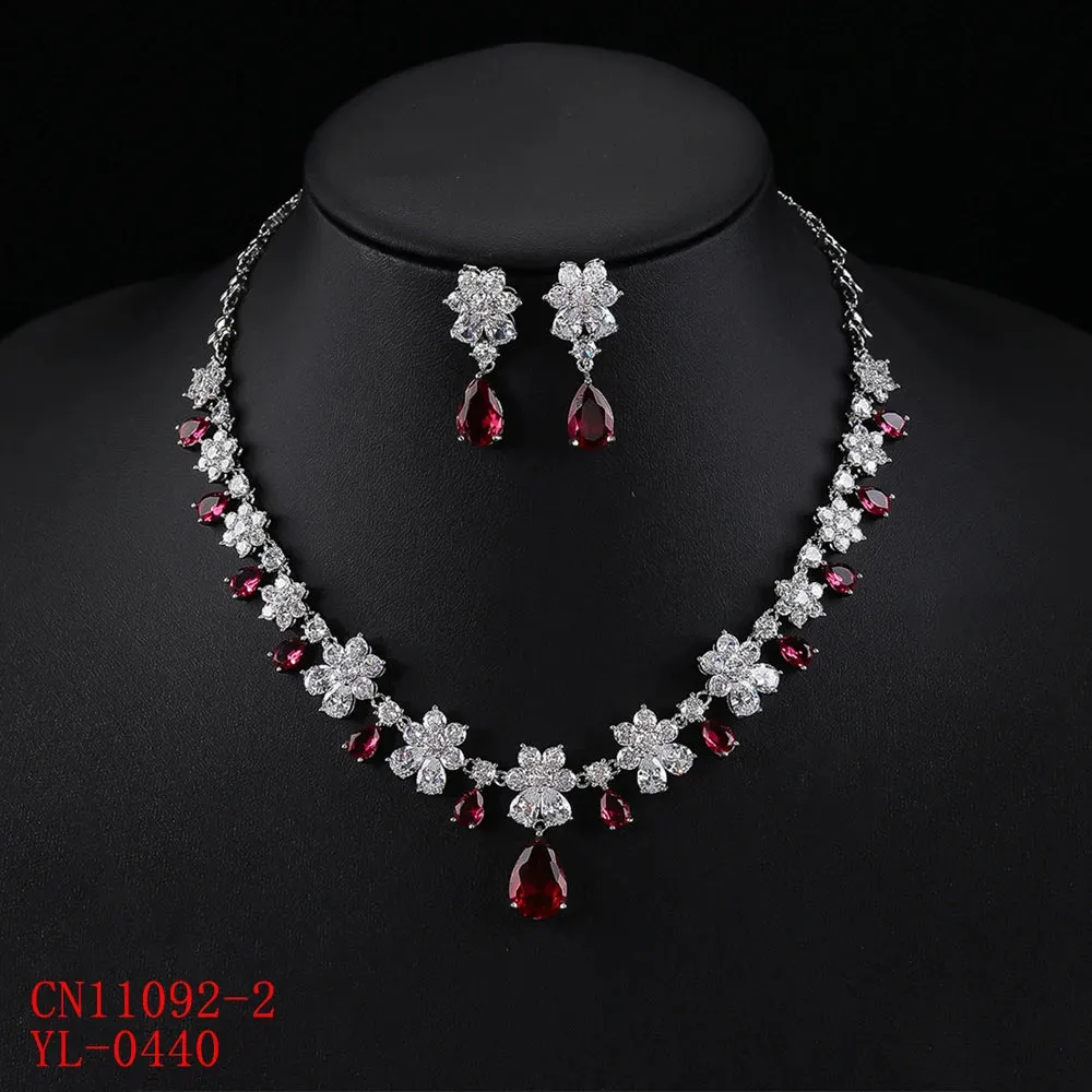 Fashion Bridal Jewelry Set Gorgeous Cubic Zirconia Ladies Party Wedding Flower Necklace Earrings Set  CN11092