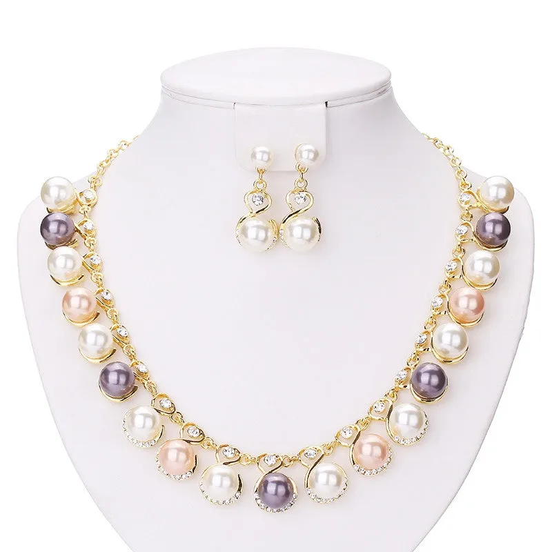 Fashion Simulated Pearl Jewelry Sets For Women Pendant Wedding Necklace Earrings African Beads Bridal Party Dress Accessories