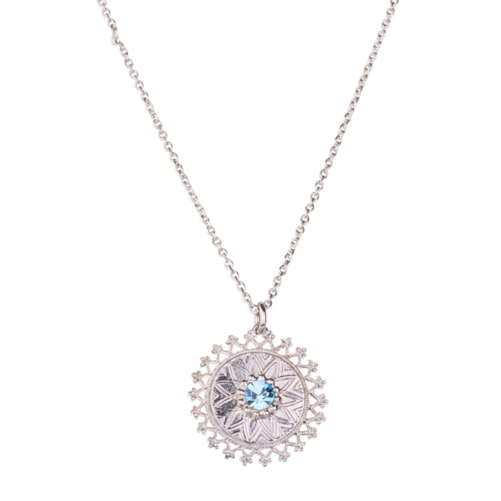 Filigree Star of David Pendant in "Aquamarine" - Rhodium