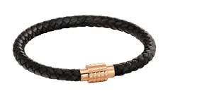 Fred Bennett  Hexagon Ridge Clasp Rose Black Leather Plait Bracelet B5131