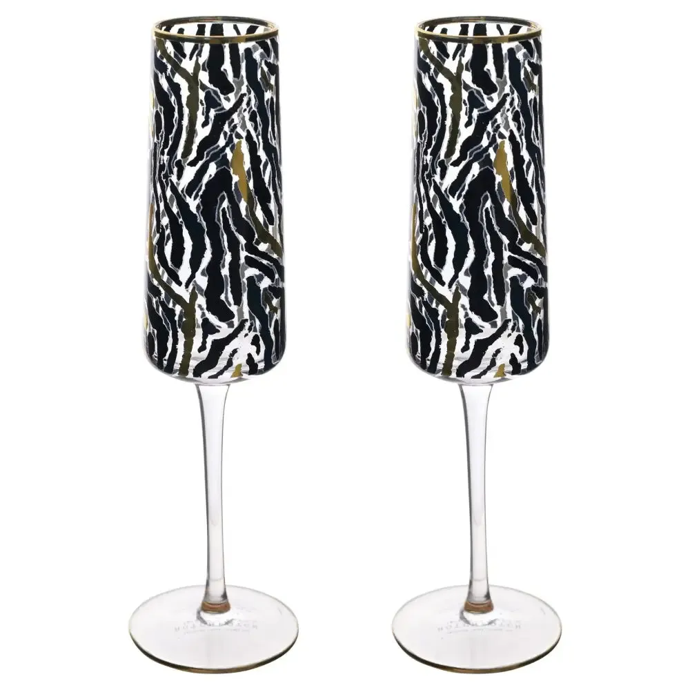 Frida Set of 2 Zebra Print Glasses Navy & Gold - Flute OR Gin