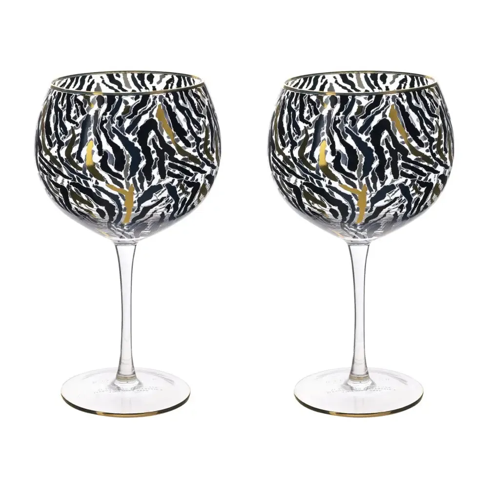 Frida Set of 2 Zebra Print Glasses Navy & Gold - Flute OR Gin