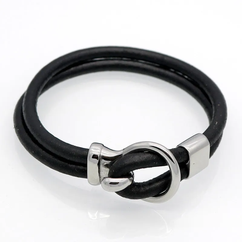 Genuine Leather Titanium Steel Saddle Buckle Fashion Men Jewelry Leather Bracelet Best Friend Gift Bracelets For Women pulseira