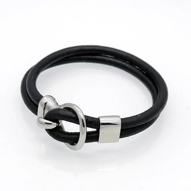 Genuine Leather Titanium Steel Saddle Buckle Fashion Men Jewelry Leather Bracelet Best Friend Gift Bracelets For Women pulseira