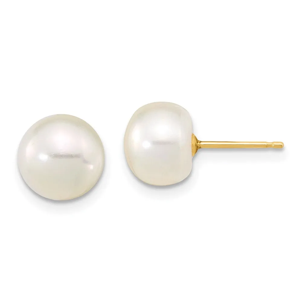 Gold 8-9mm Near Round White FWC Pearl Earring with 1in ext. Bracelet with 2in ext Necklace - Model XF769SET