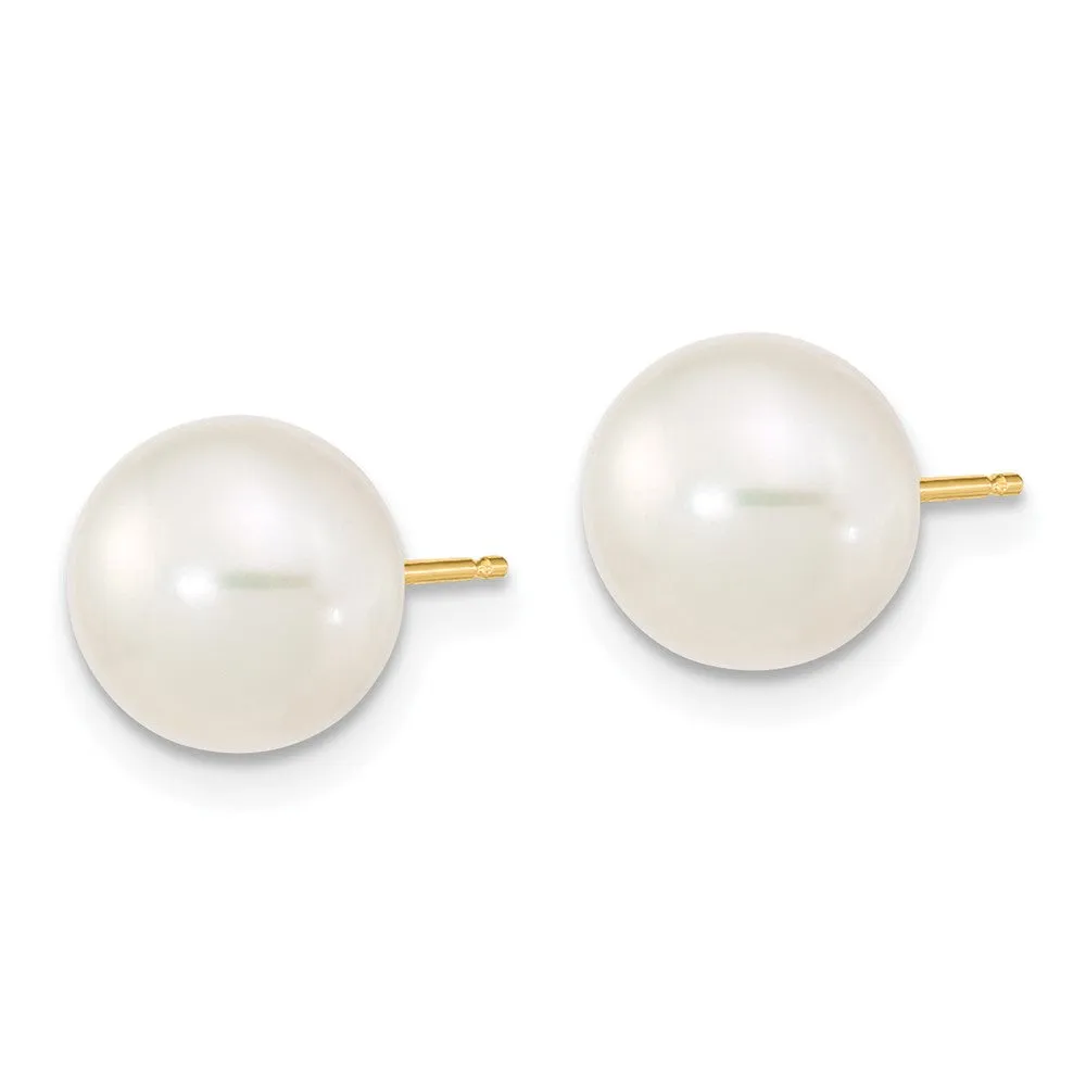 Gold 8-9mm Near Round White FWC Pearl Earring with 1in ext. Bracelet with 2in ext Necklace - Model XF769SET