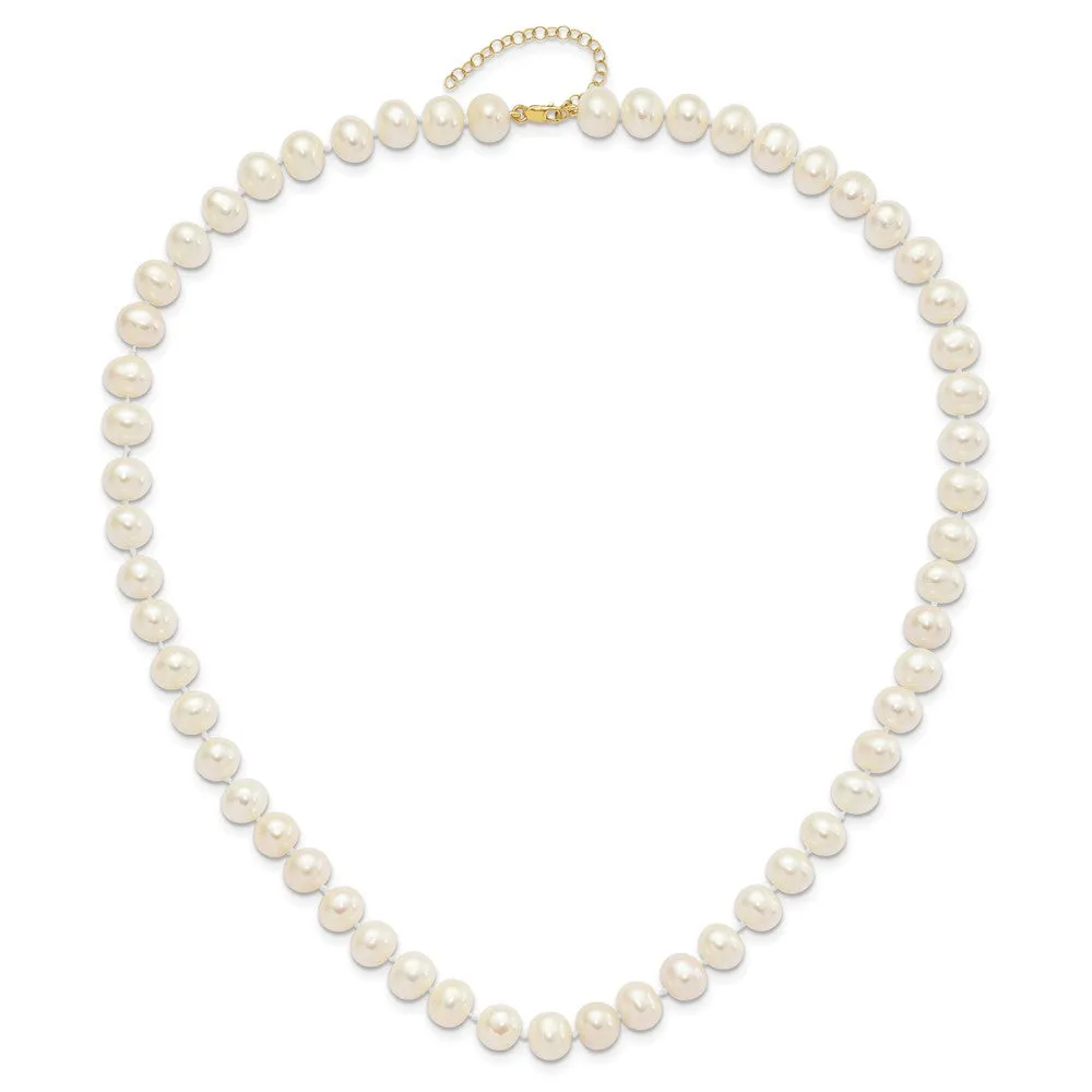 Gold 8-9mm Near Round White FWC Pearl Earring with 1in ext. Bracelet with 2in ext Necklace - Model XF769SET