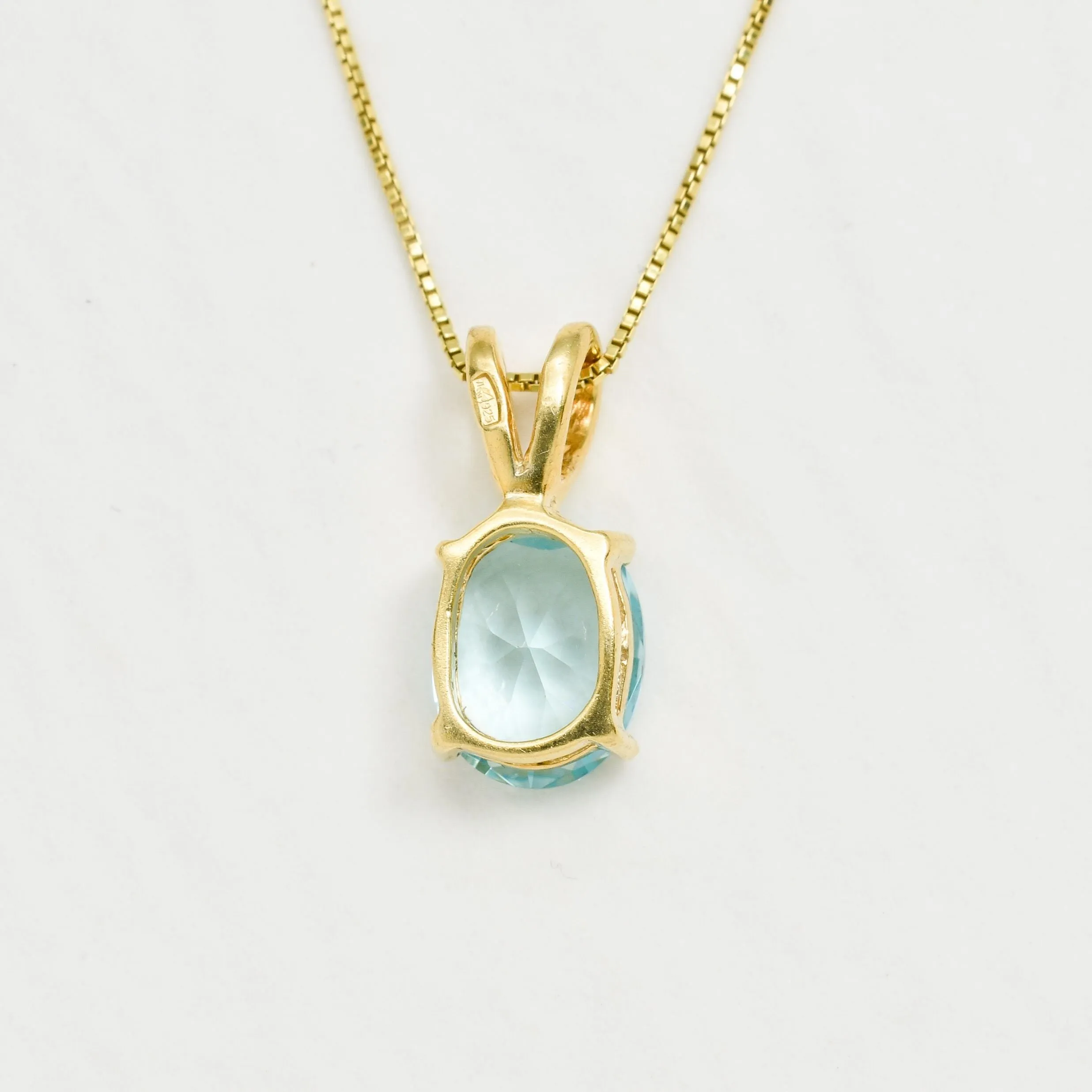 Gold Aqua Pendant - Created Aquamarine Necklace, Blue Oval Pendant