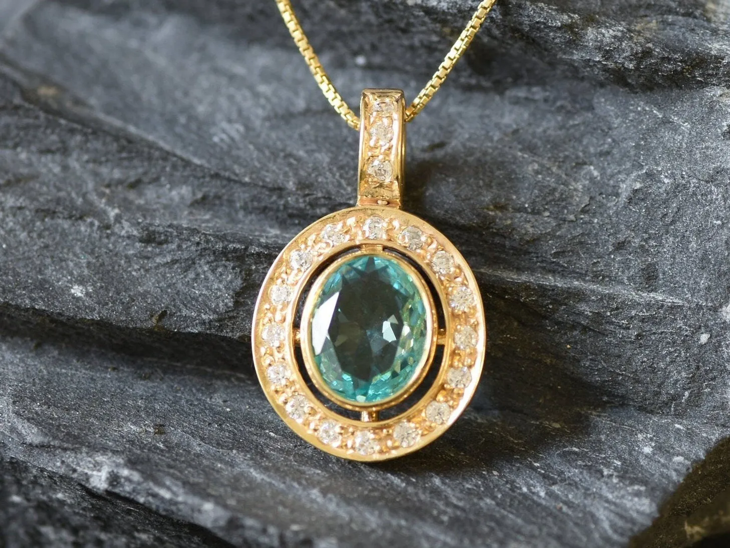 Gold Aqua Pendant - Vintage Aquamarine Necklace, Gold Vintage Necklace