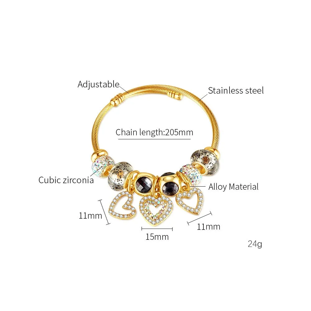 Gold Charm Bracelet for Women with Heart Charms and Glitter Beads - Elegant and Stylish Jewelry for Any Occasion