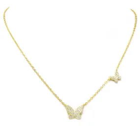 Gold Cubic Zirconia Pave Butterfly Pendant Necklace