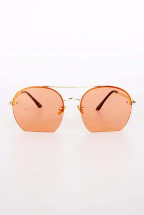 Gold Metal Frame Double Bridge Flat Bottom Sunglasses