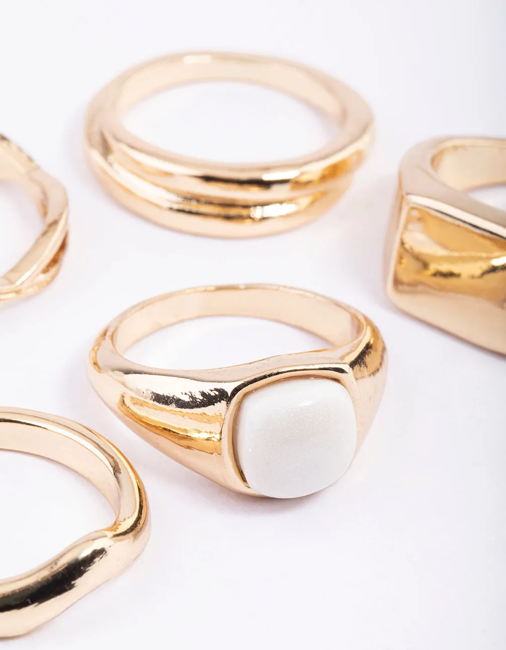 Gold Organic Shape & Signet Ring Pack