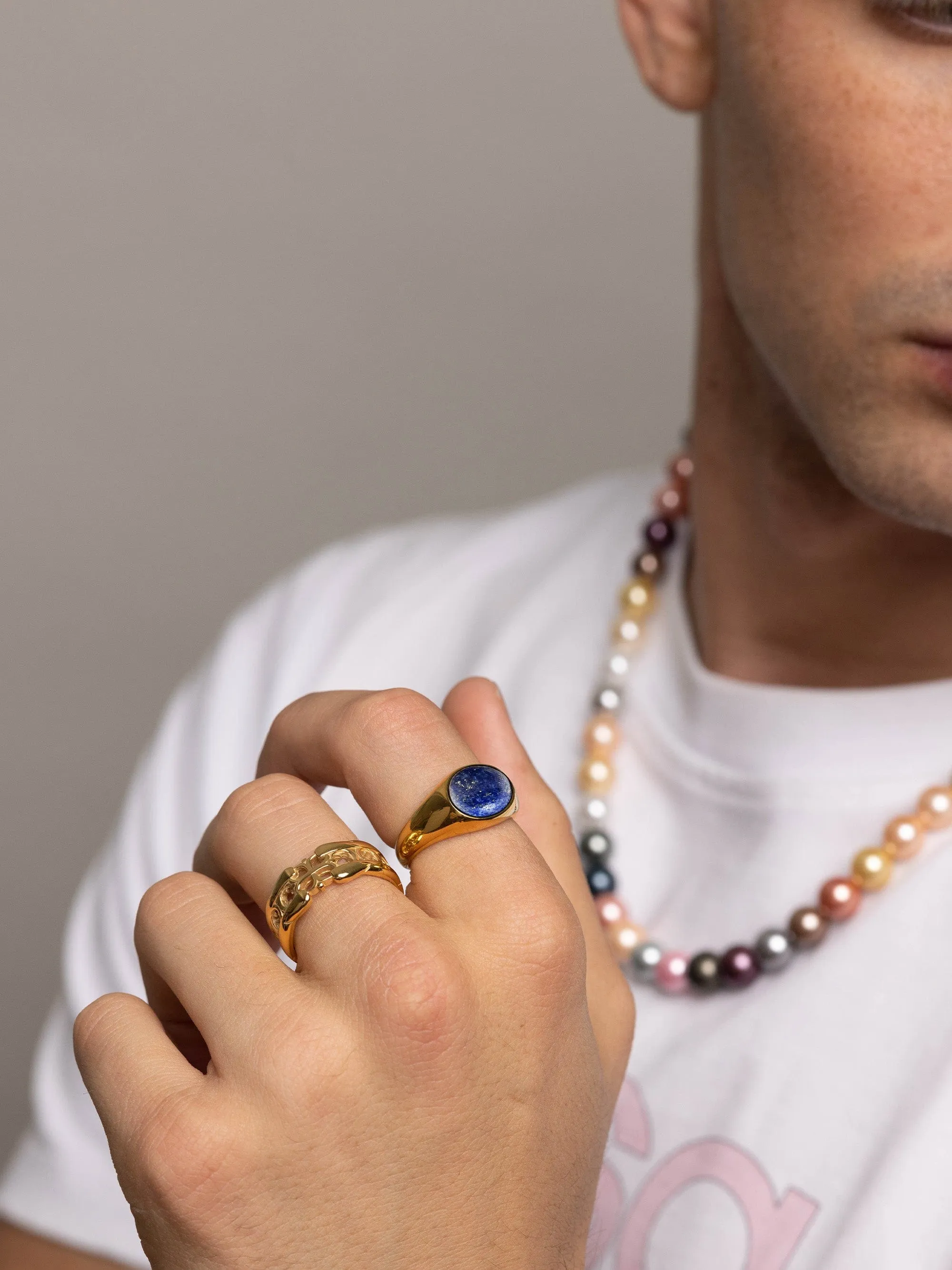 Gold Oval Signet Ring with Blue Lapis