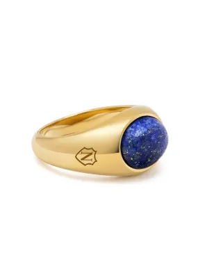 Gold Oval Signet Ring with Blue Lapis