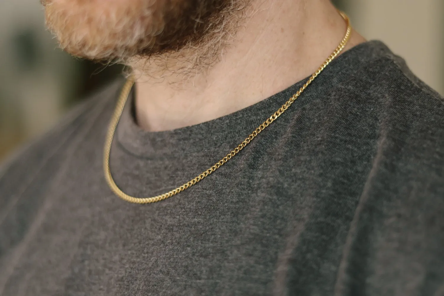 Gold tone stainless steel link chain necklace for men