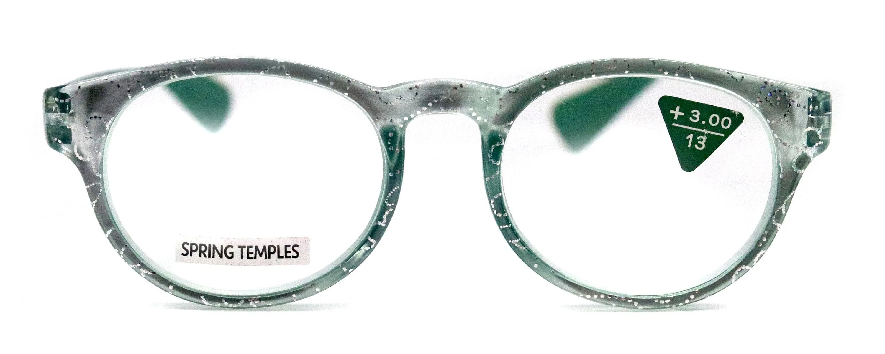 Grace, (Premium) Reading Glasses High End Readers  1.25 .. 3 Magnifying Glasses, Round Frame. (Metallic Silver, Green) NY Fifth Avenue.