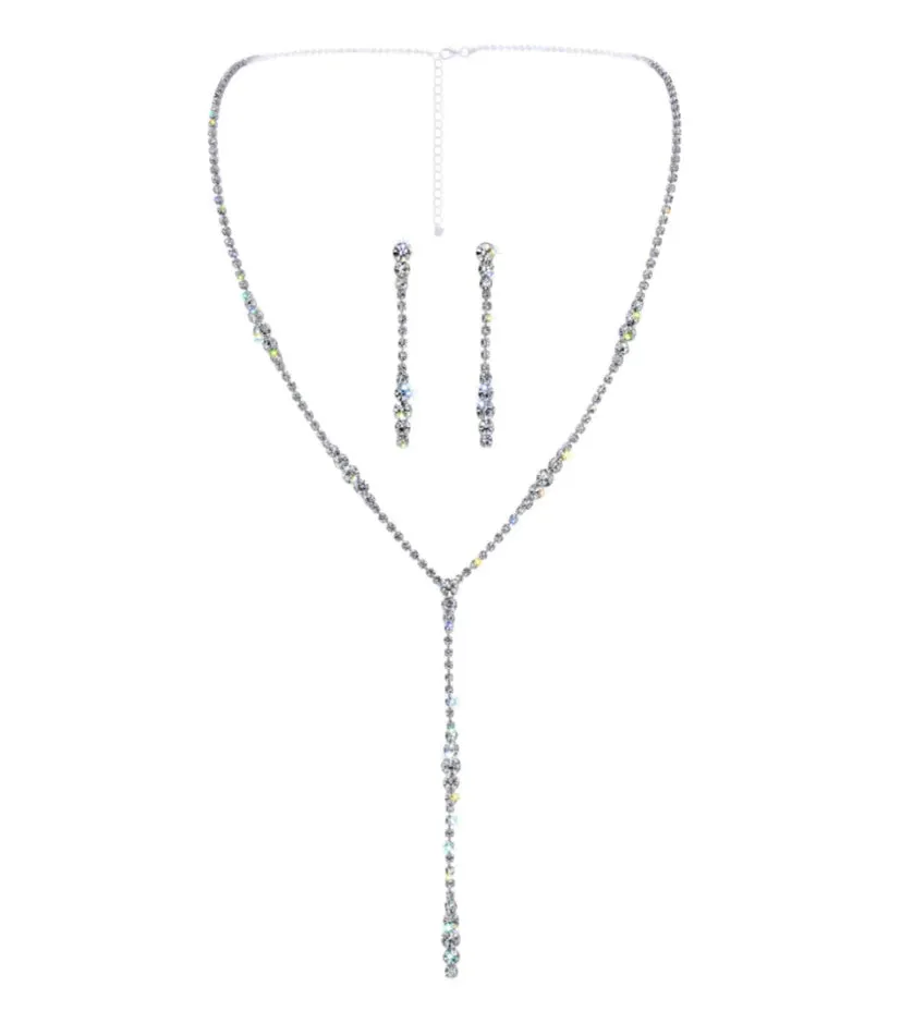 Graduated Y Drop Necklace & Earring Set - Silver or Gold