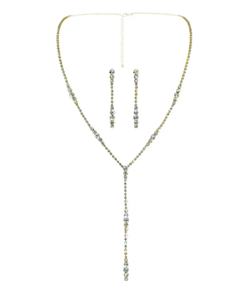 Graduated Y Drop Necklace & Earring Set - Silver or Gold