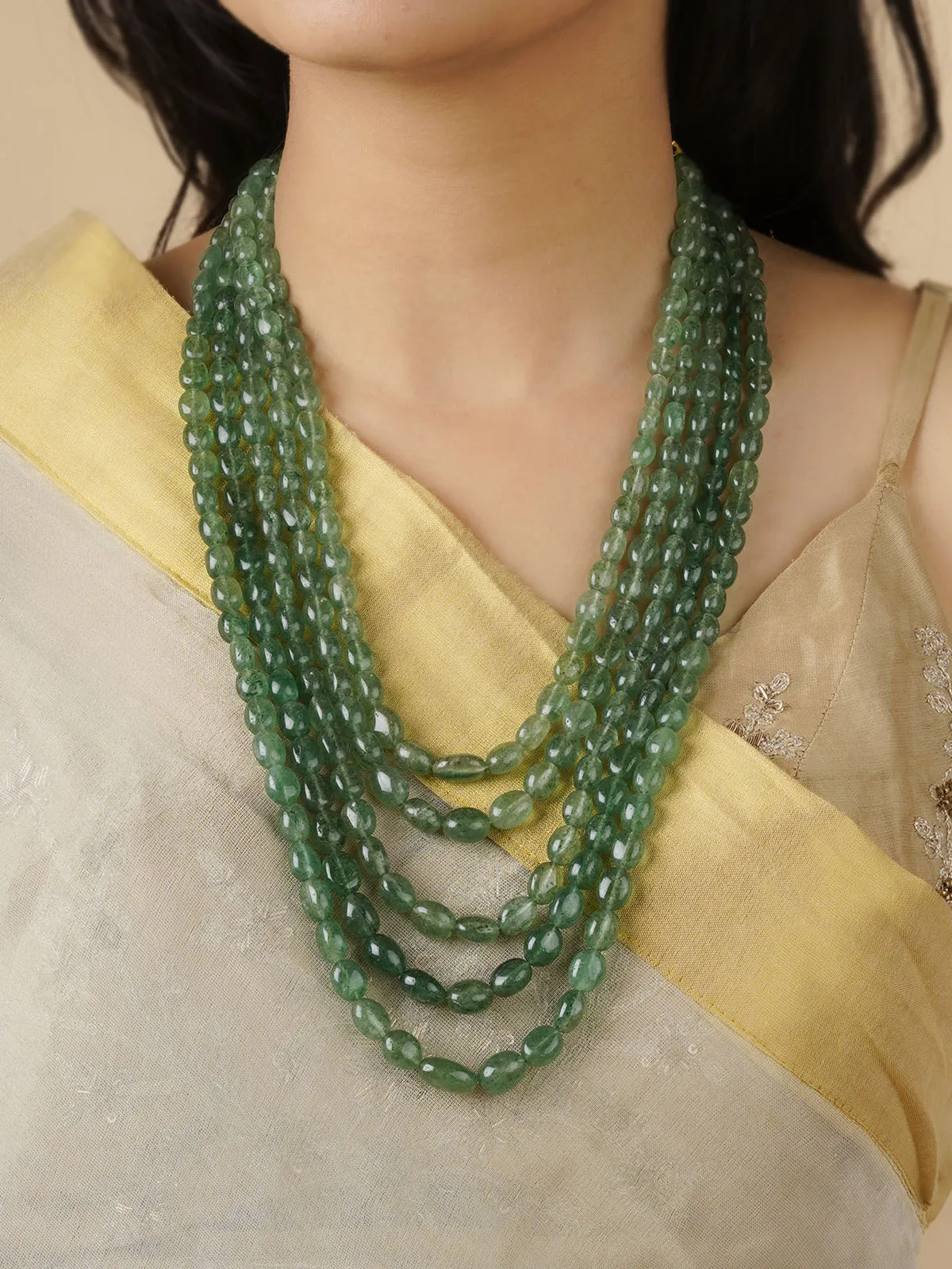 Green Color Gold Plated Necklace/Mala - MN426