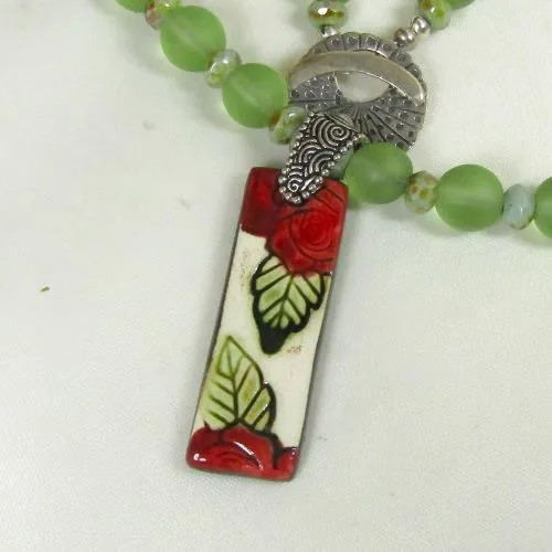 Green Sea Glass Necklace with Handmade  Pendant