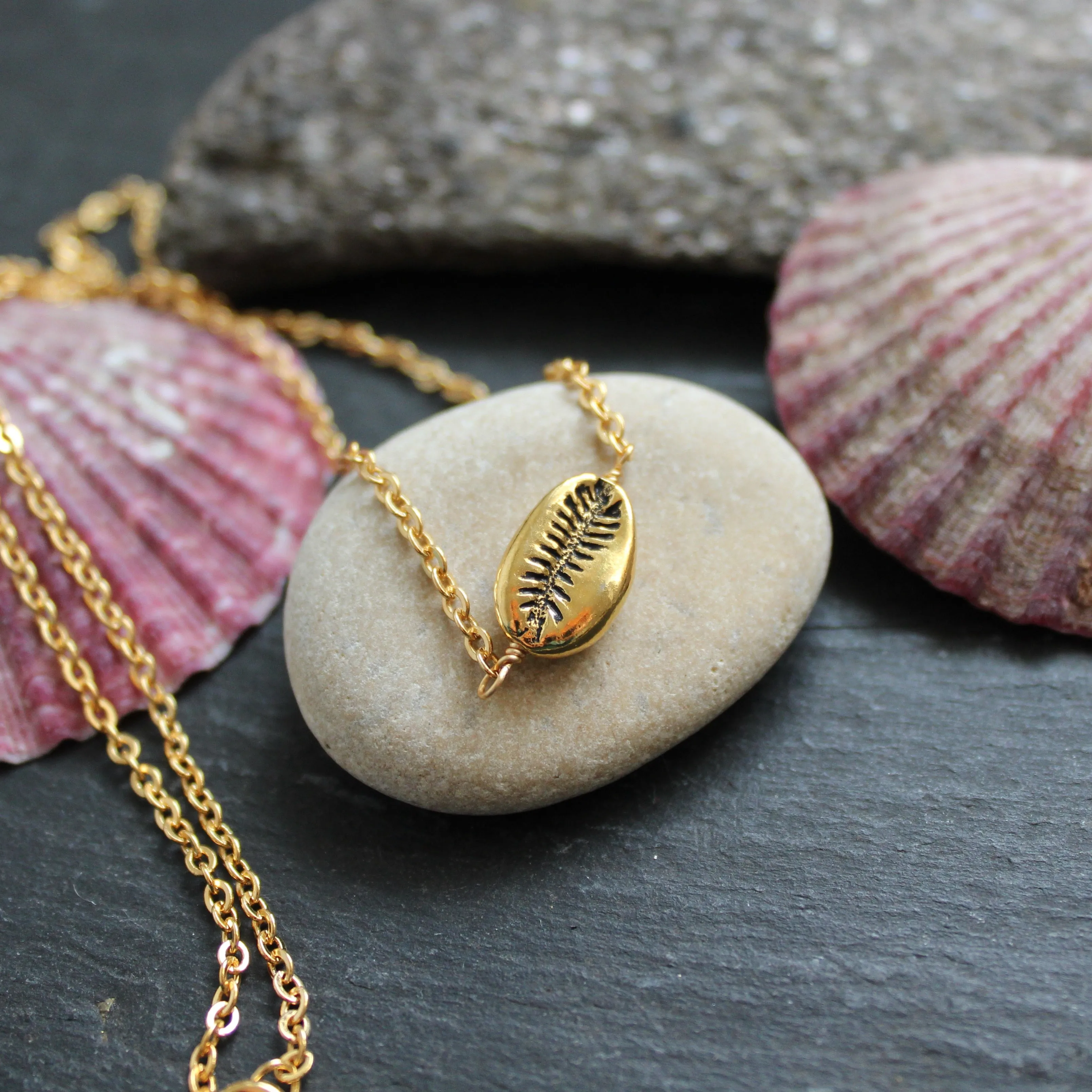 Groatie Buckie Cowrie Shell Necklace in Gold